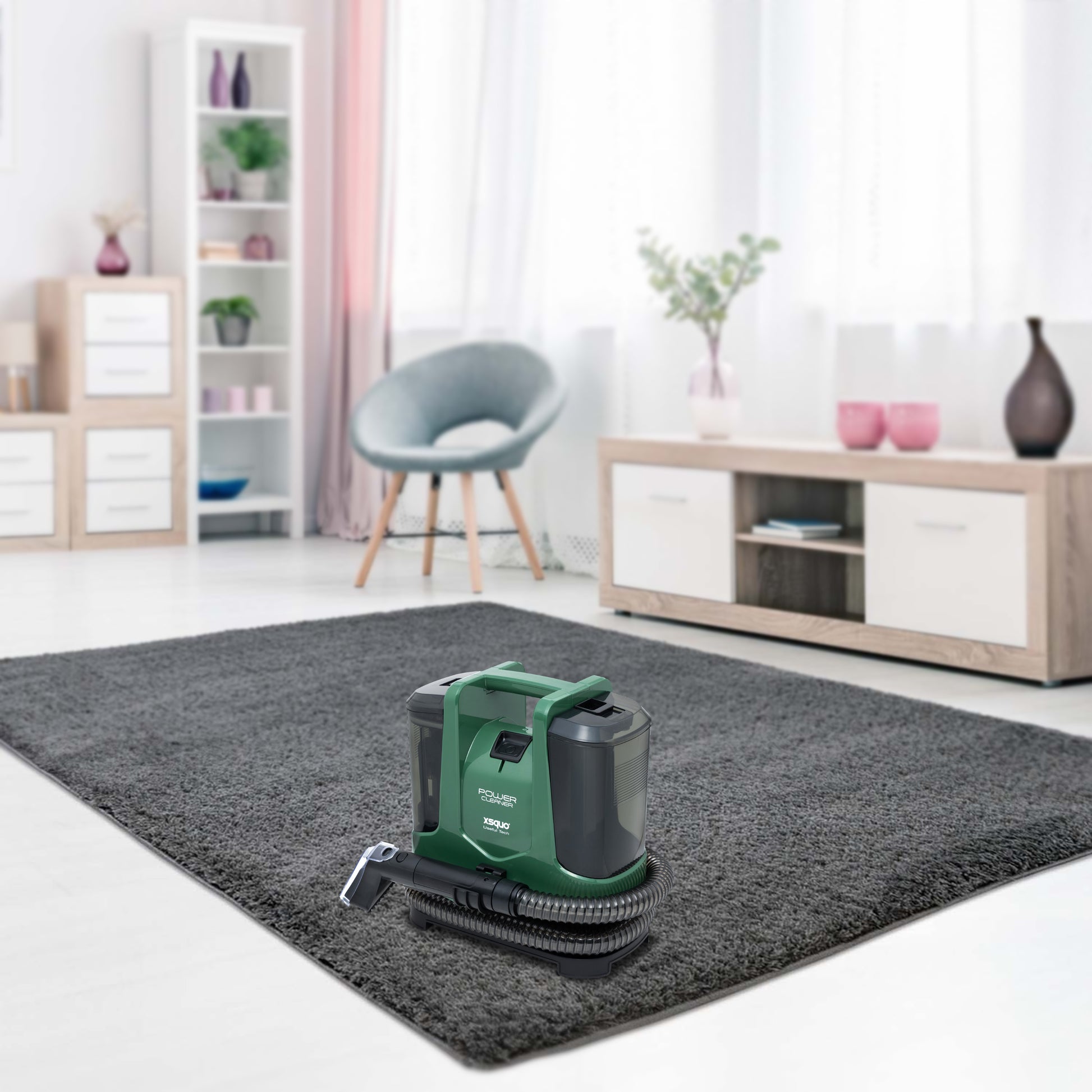 XSQUO Useful Tech. Power Cleaner Aspirador de tapicerías, alfombras  moquetas y cortinas Pulveriza, limpia y aspira